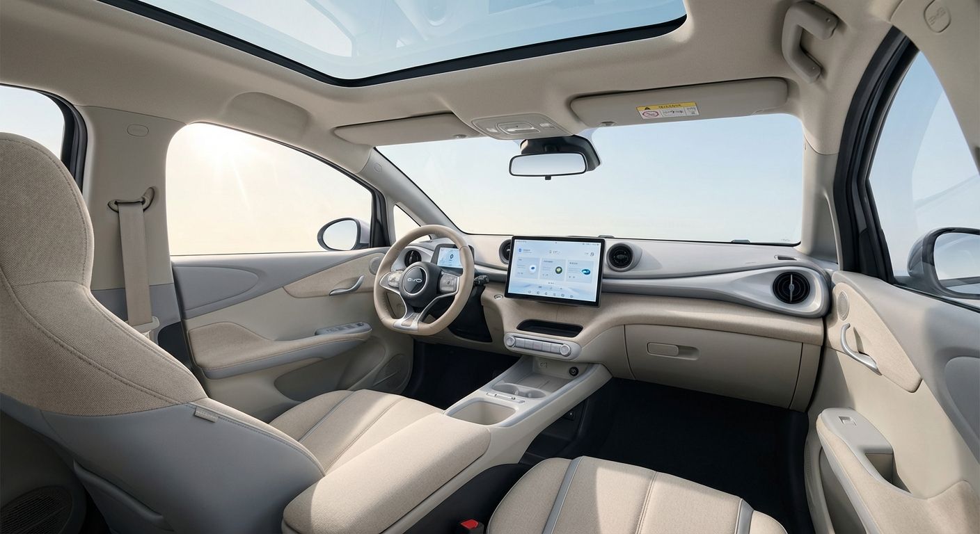 BYD Dolphin 2025 interior with 12.8-inch rotating touchscreen