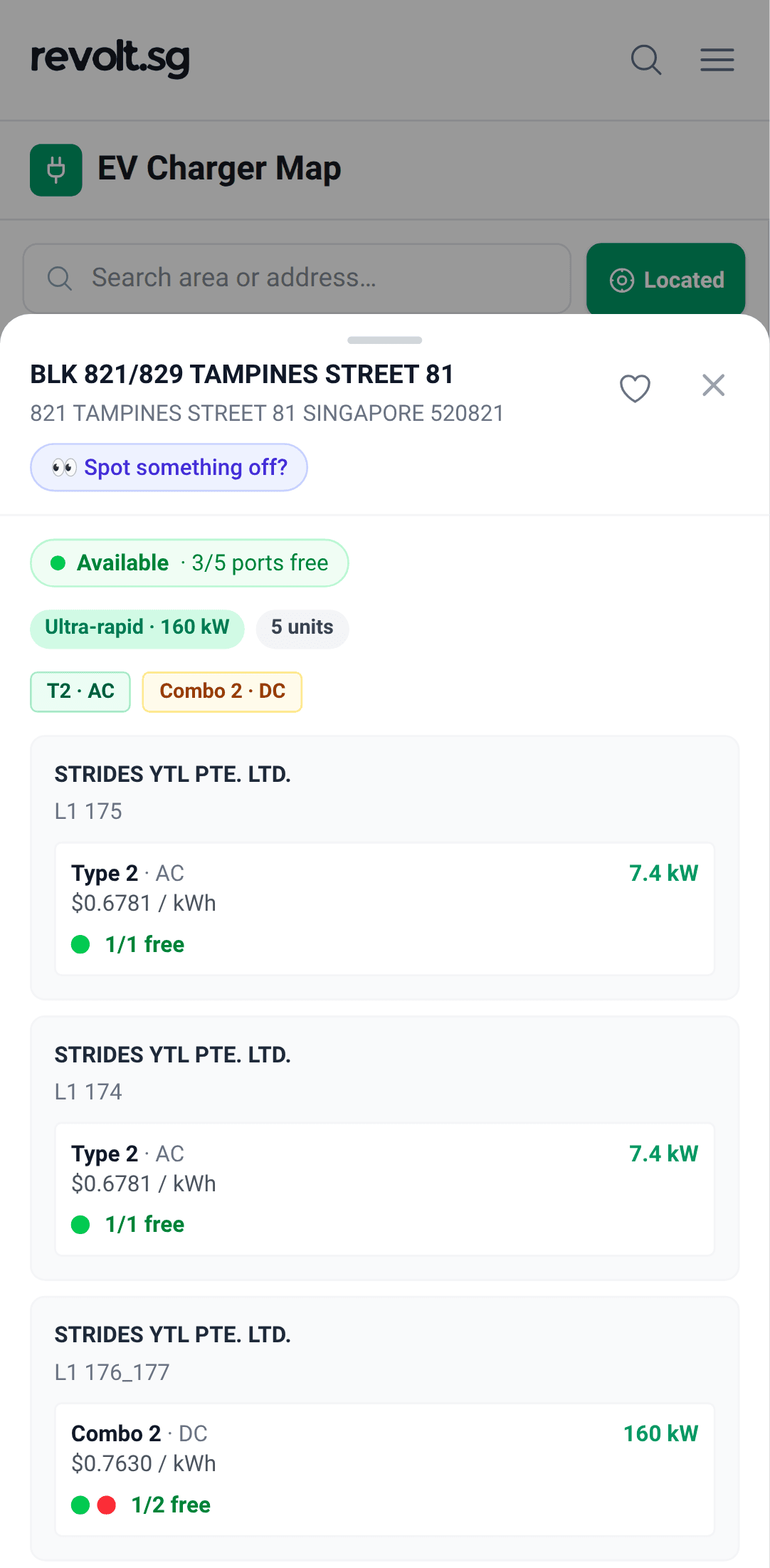 The detail sheet with per-plug prices and live status