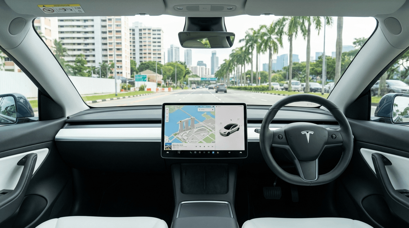 Tesla Model Y interior with touchscreen display, Singapore